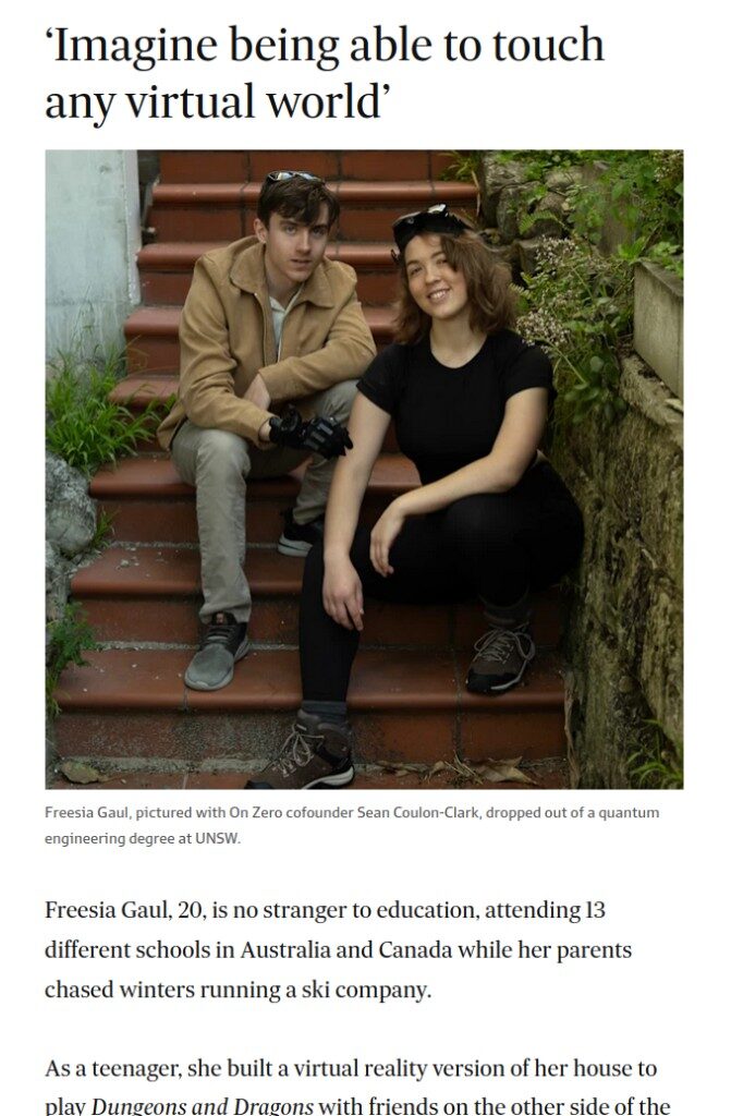 Freesia Gaul and On Zero cofounder Sean Coulon-Clark sitting on brick steps